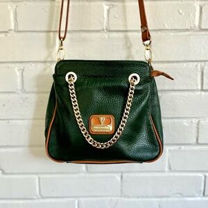 Valentina Dark Green Leather Chain-Handle Shoulder Bag
